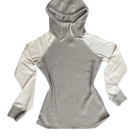 Columbia Waffle Knit Hoodie Striped Tan Top Long Sleeves Cotton Outerwear - Picture 1 of 5